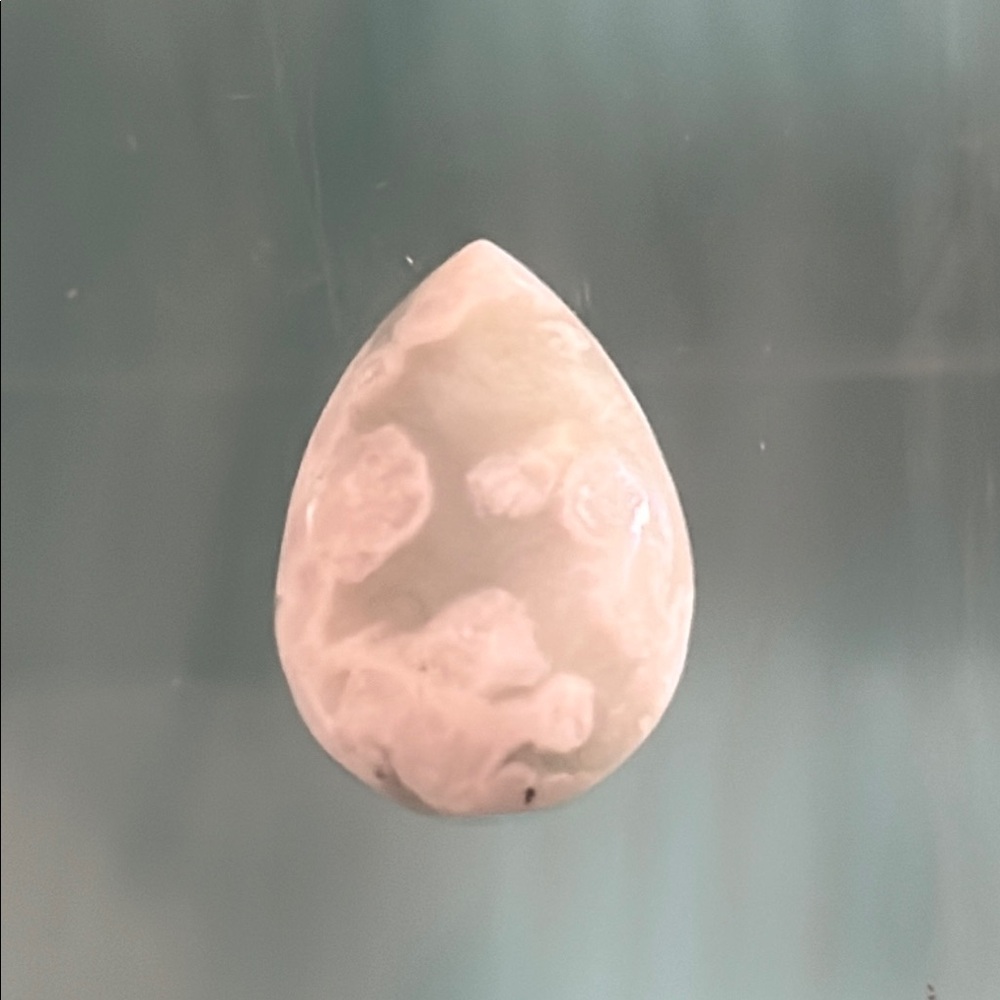 New Pear Shape Cabochon Flower Agate Green and White Loose Gemstone